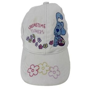 Vintage 2004 Blue's Clues White Infant Kid Hat Viacom Embroidered Dog & Flowers